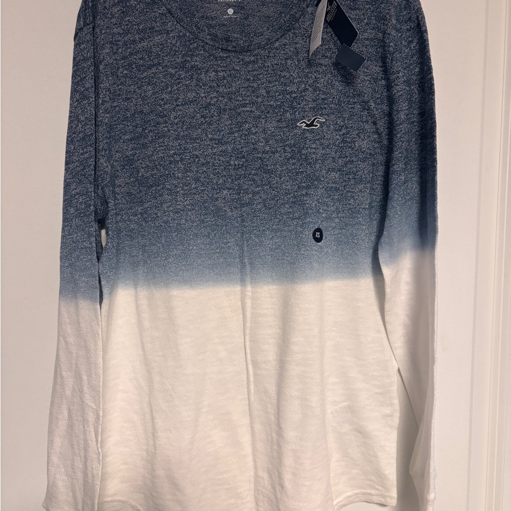 Hollister Blue and White Long Sleeve Tee